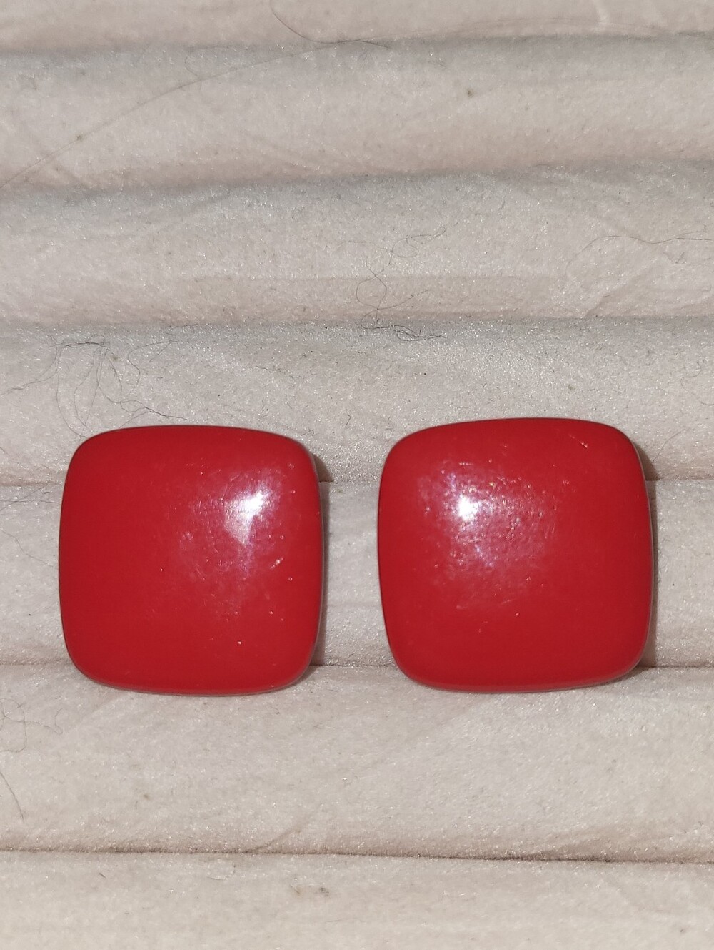 Vintage 80s Style Red Square Button Stud Earrings Pristine Retro